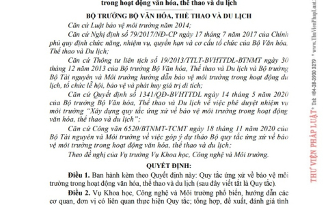  QUY TẮC ỨNG XỬ BẢO VỆ MÔI TRƯỜNG ĐỐI VỚI KHÁCH DU LỊCH, KHÁCH THAM QUAN, KHÁN GIẢ VÀ CỘNG ĐỒNG DÂN CƯ TẠI CÔNG TRÌNH, ĐỊA ĐIỂM LÀ NƠI DIỄN RA HOẠT ĐỘNG VĂN HÓA, THỂ THAO VÀ DU LỊCH